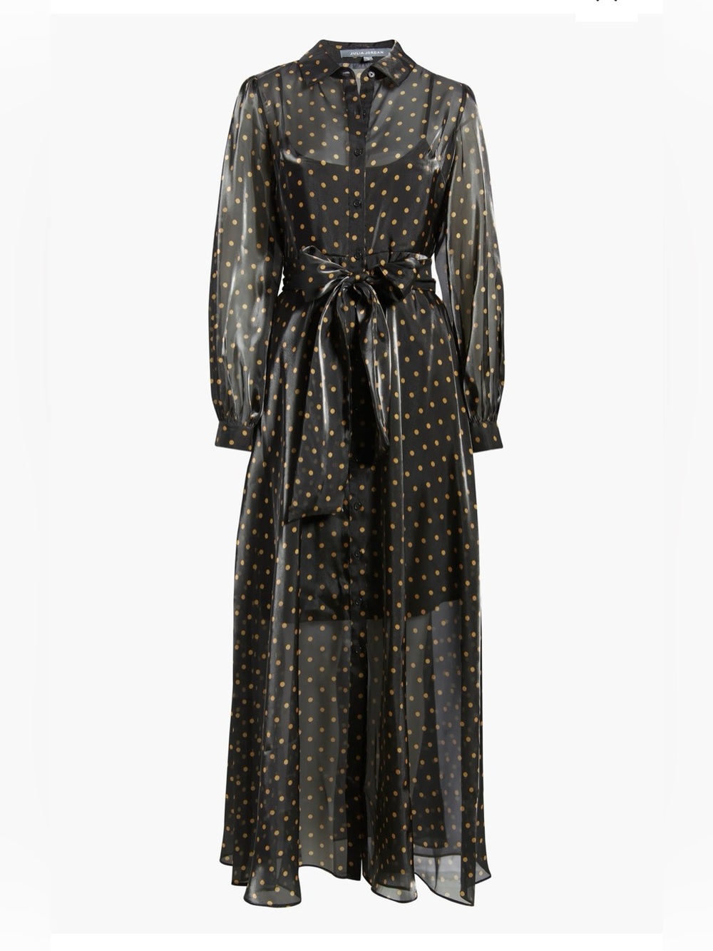 julia jordan Black Maxi Shirt Dress with Gold Polka Dots
